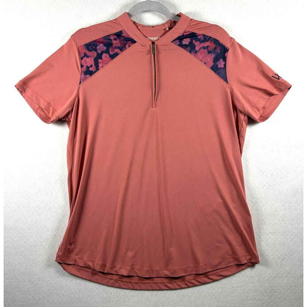 ahead Performance Women’s 1/4 Zip Golf Polo Shirt - Large Salmon Pink Camo